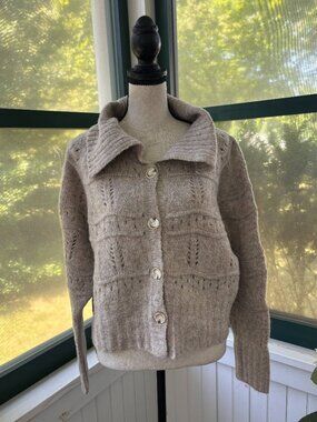 Baevely Oatmeal Chunky Knit Cardigan Medium NWT